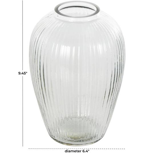9.5" Clear Glass Ribbed Fluted Decorative Vase